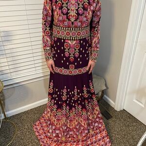 Elegant Purple Patterned Women's Dress